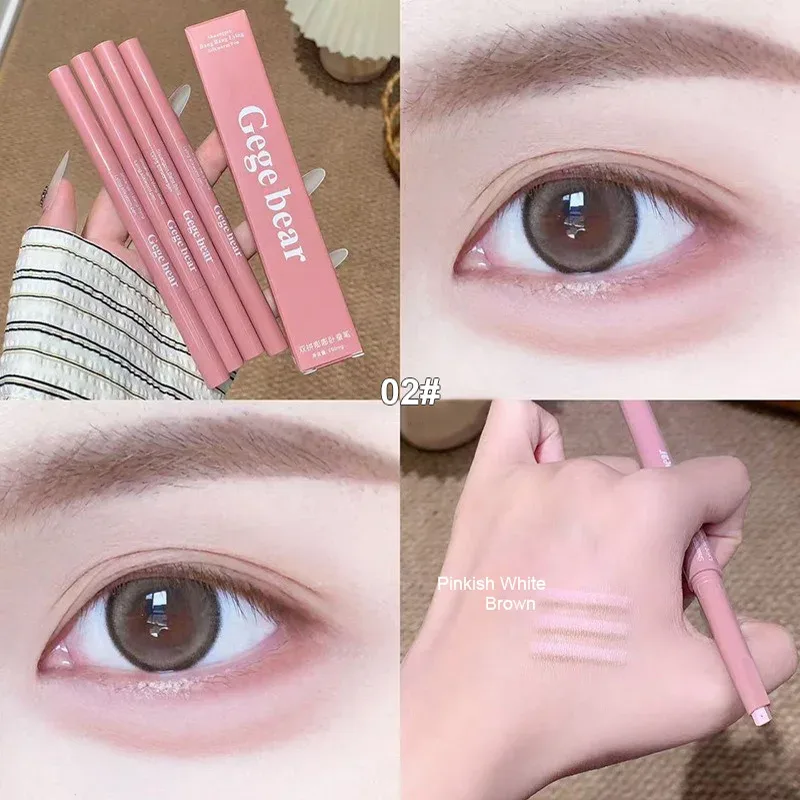 Double Ended Lying Silkworm Pencil 2 in1 Highlighter Nude Lower Eyelid Contour Aegyo-sal อายไลเนอร์แต่งหน้าพร้อมแปรงรายละเอียด — image 8