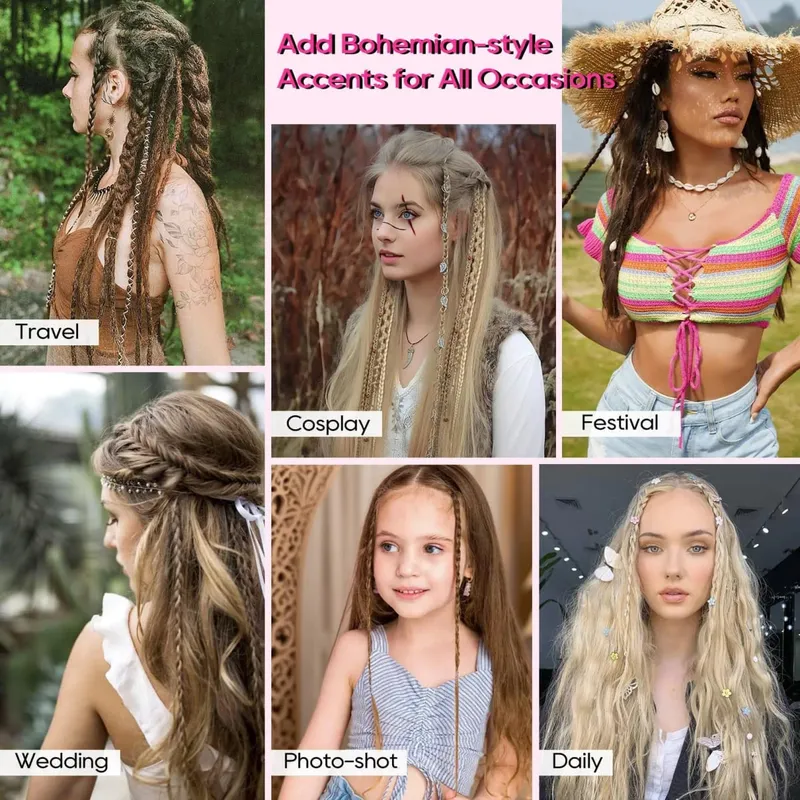 LM Bohemian Style Fried Dough Twists Braid Hairpiece Female Wig Braid BB Clip Style Boxing Braid for Women Festival Rave Styling — image 7