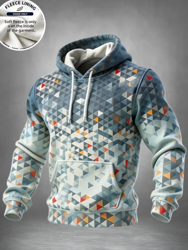 Cetakan 3D Fleece Hoodie Blue Spiral Grid Optical Illusion Pullover Lengan Panjang Poket Kanggaru Tops Sweatshirt Kasual — image 4