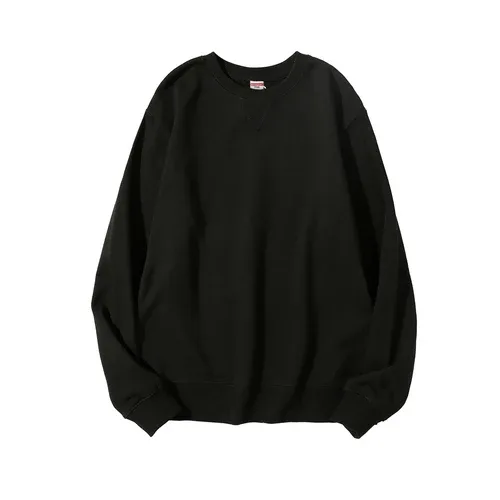 380g apretado partido pesado triángulo invertido suelto versátil sólido algodón Vintage otoño invierno manga larga suéter de cuello redondo — image 1