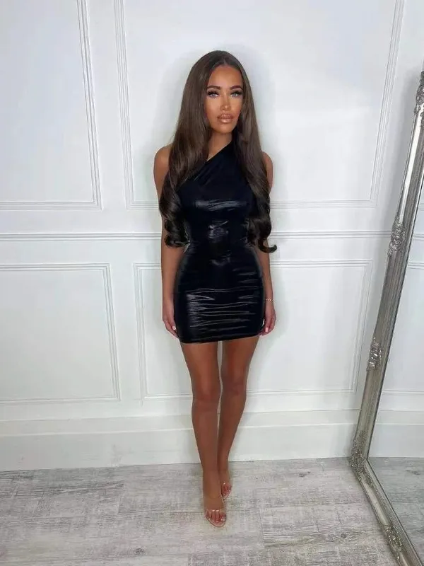 Abiti aderenti monospalla sexy per le donne Mini abito attillato irregolare solido Festa femminile Glutei da discoteca Abito corto Vestido — image 12