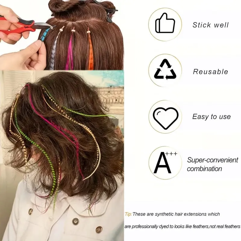 10-Piece Rainbow Synthetic Feather Extensions Multicolor 16-Inch Hair Add-ons Suitable for Women — image 5