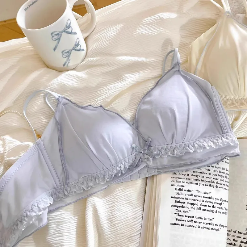Lingerie femminile francese con coppe sottili, senza ferretto, seno piccolo, reggiseno dolce senza ferretto — image 5