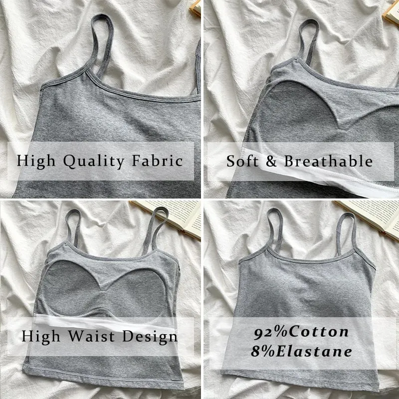 2 ชิ้น/เซ็ตผู้หญิง Basic Cotton Camisole มาดามสีทึบสปาเก็ตตี้สายรัดแขนกุด Slim เสื้อ Breathable เสื้อแขนกุดสั้น — image 6