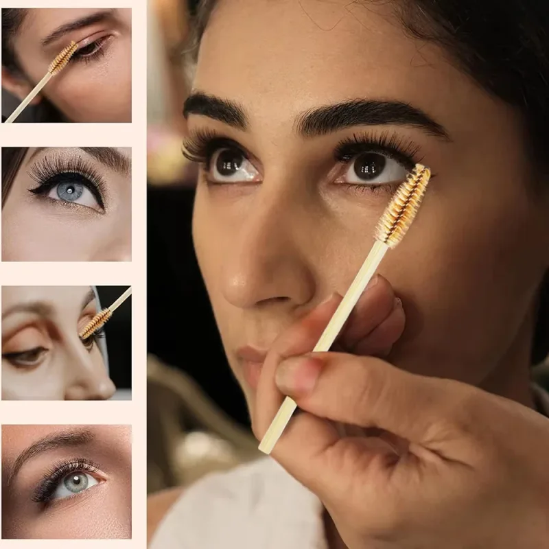 50 stk. Bambus håndtag øjenvippe børster Mascara tryllestave Applikator Øjenvipper Extension Brush Øjenbryn Spoolie Børster Makeup Tool