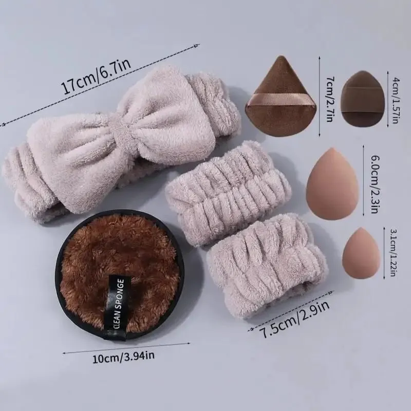 20pcs Professional Facial Care Kit - Complete Cleansing & Makeup Tool Set with Hair Band Wrist Band & Powder Puffs for Women & — image 6