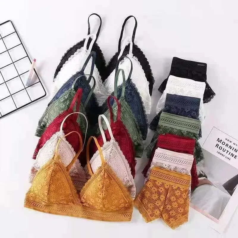 Set reggiseno da donna con retro in pizzo senza bordi in acciaio Coppa triangolare francese Confortevole copertura del torace Biancheria intima estensibile per la pelle — image 1