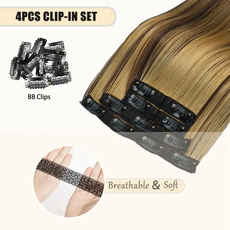 Extensions capillaires synthétiques à Clips 35CM, postiche courte et lisse, postiche Blonde noire, faux cheveux résistants à la chaleur, 4 pièces/ensemble — image 5