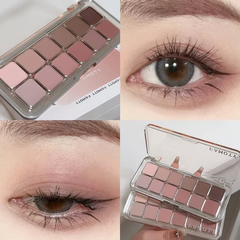 12 สีความอิ่มตัวต่ำ Matte Eyeshadow Palette ชา Apricot Earth Tones Long Lasting Pearlescent Matte Eye แต่งหน้าสำหรับทุกวันใช้ — image 8