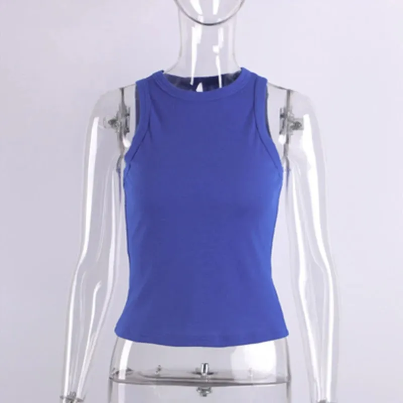 Top in maglia a costine Collo Camicie basic estive Bianco Nero Gilet sportivo casual con spalle scoperte Canotta da donna verde — image 15