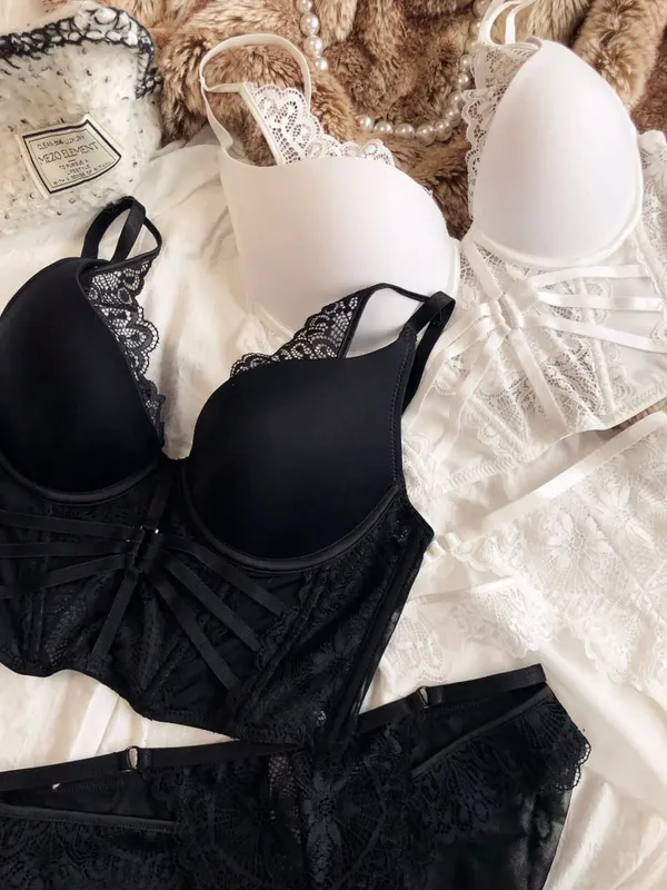 Camisole Sexy en dentelle avec ensemble de soutien-gorge étendu, sous-vêtements cintrés à la taille, soutien-gorge en arête de poisson, culotte de Lingerie pour femmes — image 5