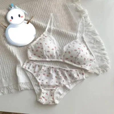 Sød japansk Lolita BH-sæt Cherry Strawberry Print Trådløs, ikke-polstret Bralette Anti-Sagging Comfort AB Cup MOYISU 32-38 Sexet — image 9