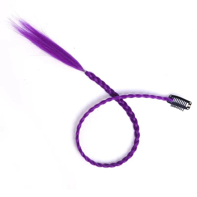Extensions synthétiques à clips pour femmes, 5 pièces/lot, queue de cheval tressée arc-en-ciel, postiche ombré de 22 pouces, tresse en boîte avec Clip — image 11