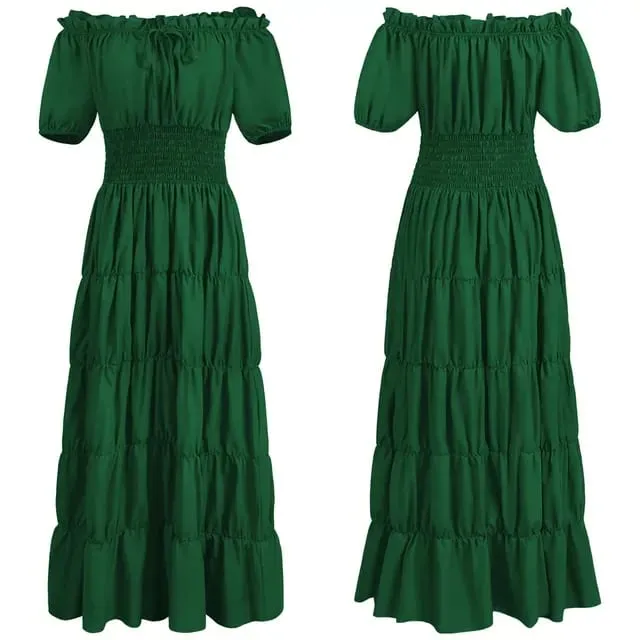 Gaun Renaisans Zaman Pertengahan Elegan Boho Lengan Pendek Off Bahu Baju Pinggang Berlipat Retro Gaun Kostum Panjang — image 11