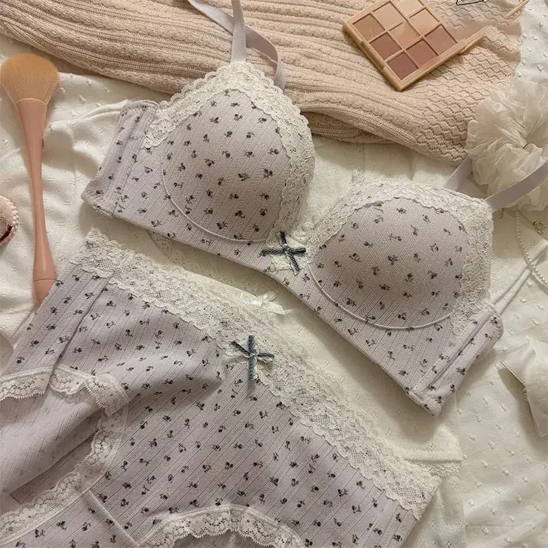 Sweet Girl Lace Edge Floral Bra Set Women Non-steel Ring Beauty Back No Steel Hoop Anti Sagging Underwear Cotton Comfortable Bra — image 15