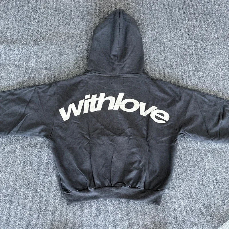 Herr med kärlek Kursiv text grafisk luvtröja Oversized Streetwear-tröja Casual Höst Vinter Huvtröja — image 4