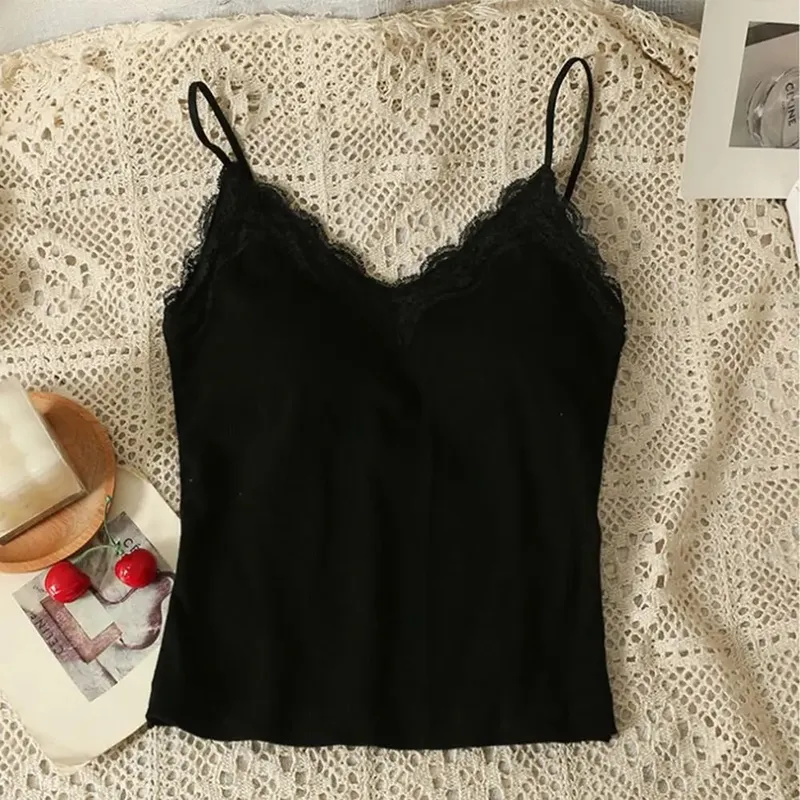 Comfort Breathable Lace Camisole Strap Bra สีทึบ Crop Top สไตล์เซ็กซี่ฟรีฤดูร้อน — image 9