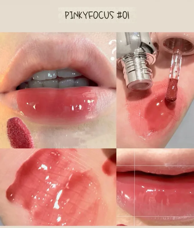Pinkyfocus Olio per labbra trasparente lucidante Finitura in vetro idratante Tonalità nuda non appiccicosa Ideale per stratificare per illuminare le labbra — image 9
