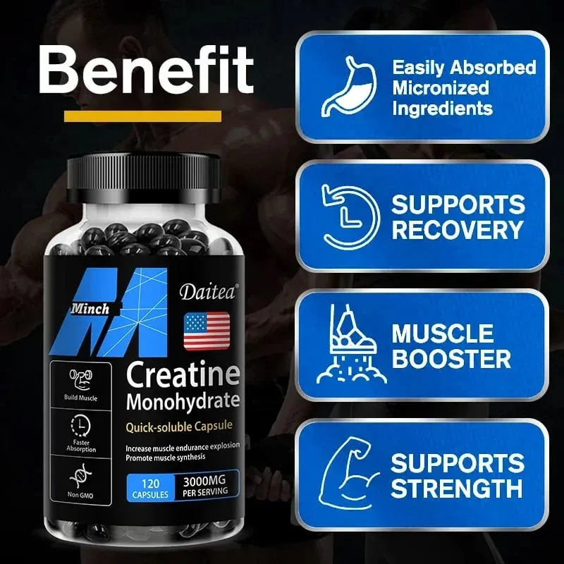 Daitea Creatine 3000 mg Monohydrate - Kekuatan Prestasi Otot Suplemen Pemakanan Dewasa Mesra Keto — image 3