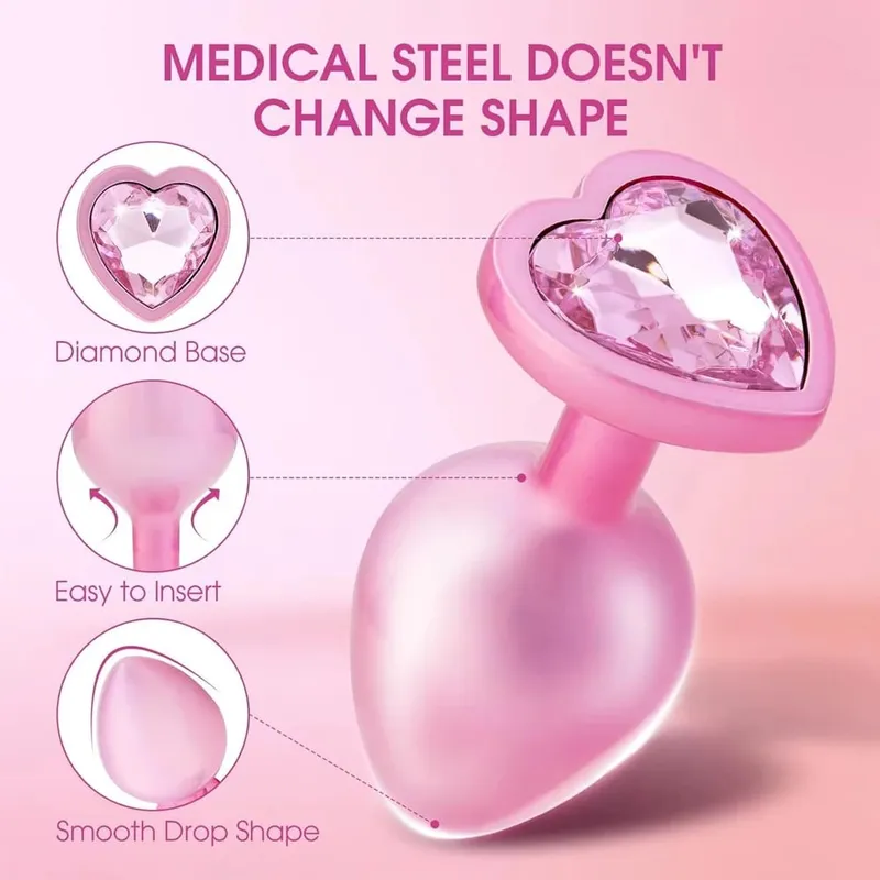 3 tamanhos de cristal diamante coração base metal anal plug iniciante butt plug masturbação estimulador sexo massageador adulto brinquedos sexuais — image 2