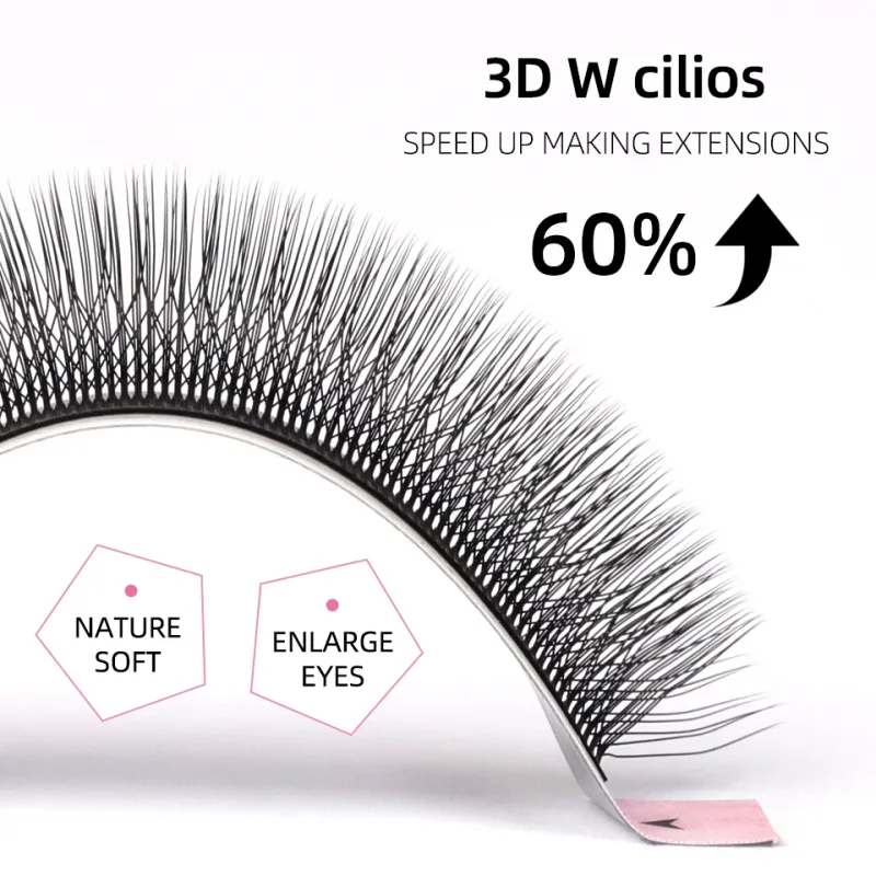 W 모양의 3D 클로버 눈 속눈썹 확장 소프트 블랙 속눈썹 미리 만들어진 볼륨 팬 속눈썹 3D 요정 스파이크 손으로 짠 속눈썹 — image 4