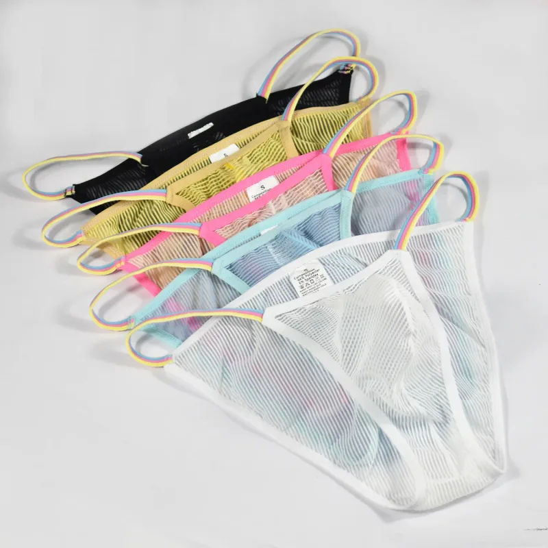 Herren-Slips mit niedriger Taille, durchsichtiges gestreiftes Design, weich, bequem, atmungsaktiv, schnell trocknend, Unterwäsche für Männer, 5 Farben erhältlich, S-XL — image 2