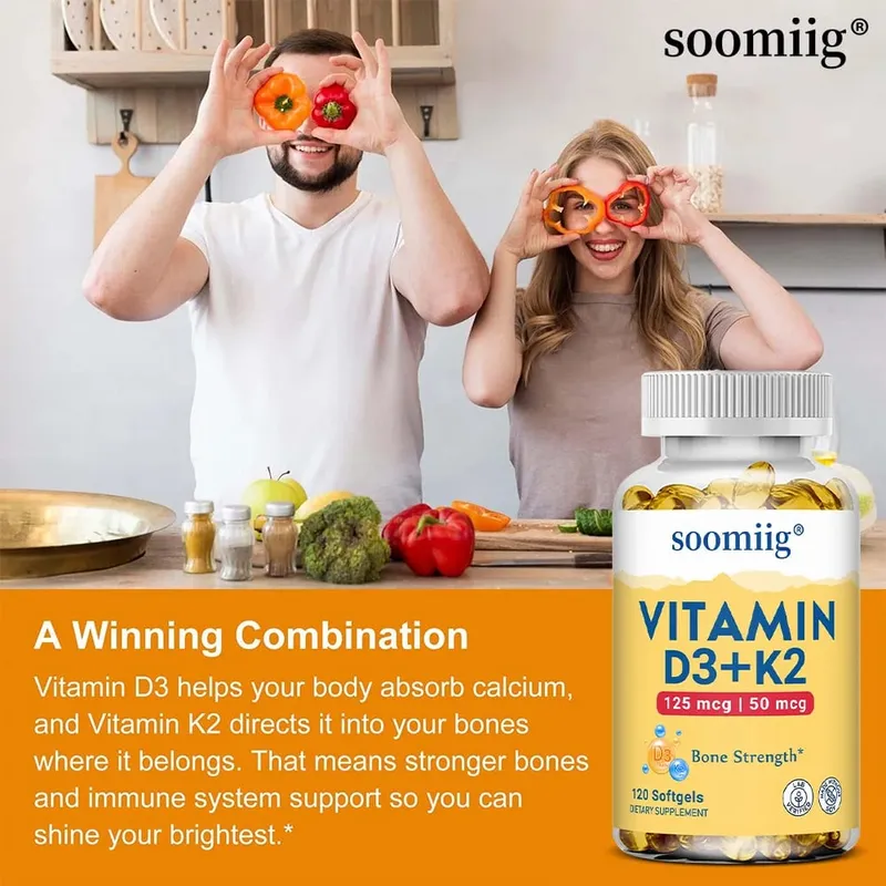 Vitamin D3 K2 - Bone Health & Immune Support Supplement - with 5000 IU Vitamin D and 50 Mcg Vitamin K2 Soy Free
