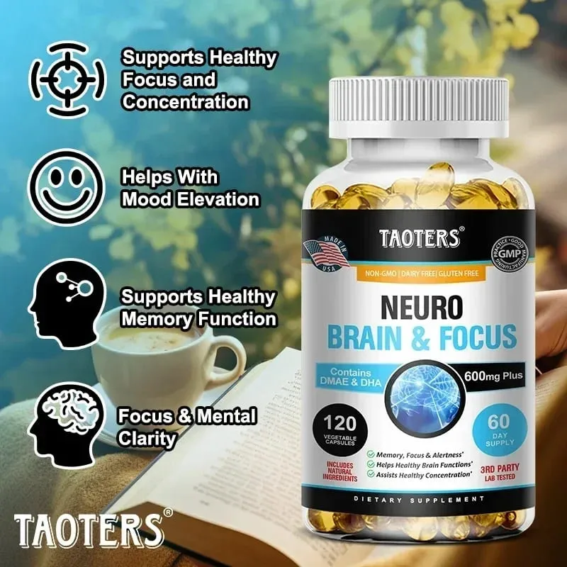 Memory Focus Clarity Energy Brain Supplement - Nootropic Brain Booster DMAE Vitamins A C D E B1 B2 B3 B5 B6 Capsules