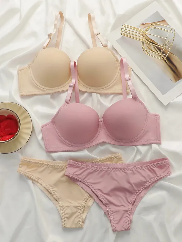 2sets Solide Bügel Dessous Set Frauen Push-Up Bh Mit Stahl Ring Mode Frauen Unterwäsche Panty Alltags Bhs Sets j2611 — image 7