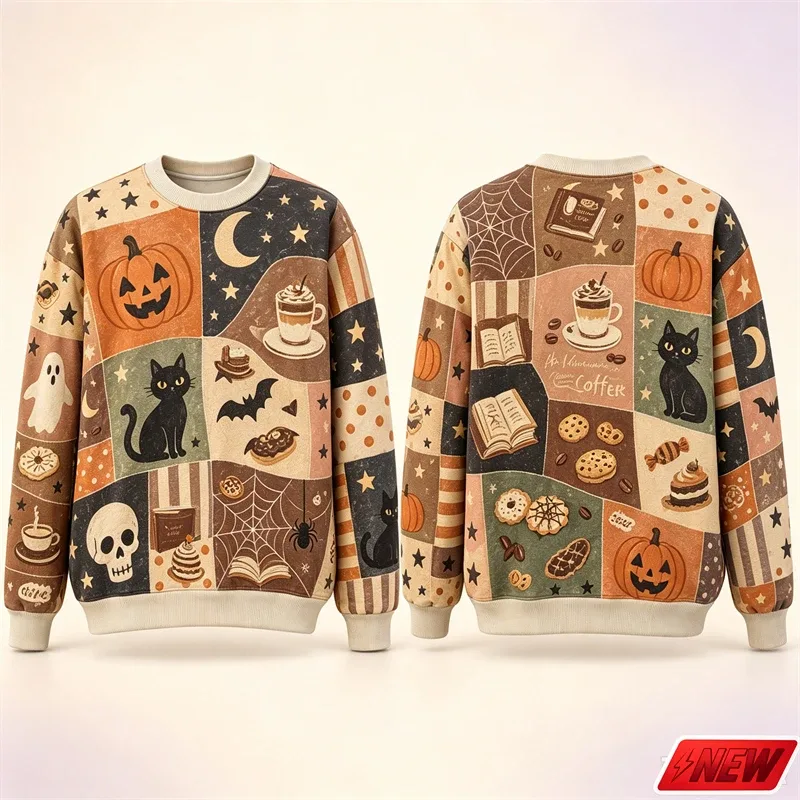 Sweat-shirt à manches longues pour hommes, motif d'épissure d'halloween, impression 3D, chat citrouille, sweat à capuche, séchage rapide, Costume de vacances, haut unisexe — image 8