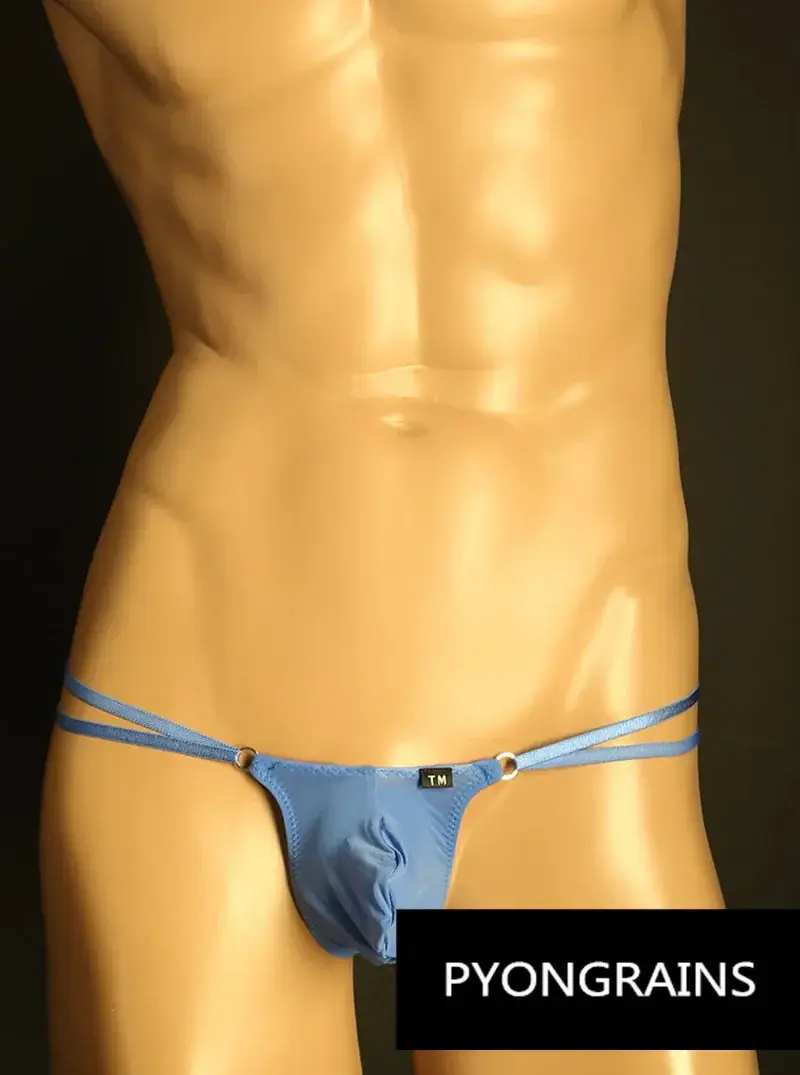 Mænd Justerbar Metal O-ring Dobbelt tynd rem Bikinitrusser Lavhøjde Silkeagtig Is Silke 3D U konveks pose Sexet mænds undertøj — image 4