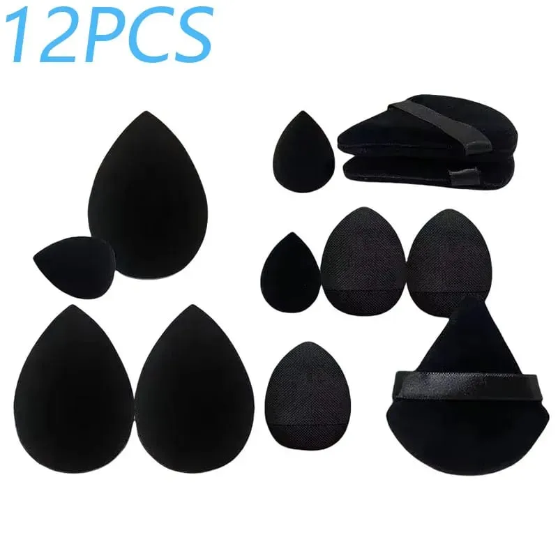 Set Spons Rias 12 Buah Warna Solid Bedak Tabur dan Set Telur Rias Lembut Puff Mini Katun Puff Jempol Penangkap Jari — image 8