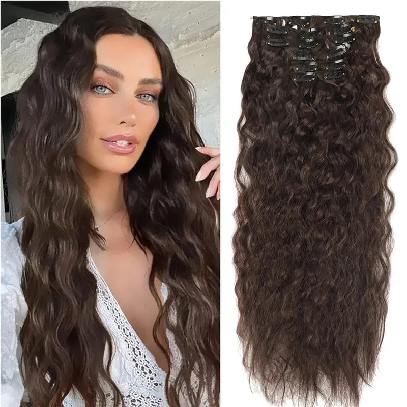 Alana 28inch Synthetic Long Water Curly Clip In Hairpieces Hair Extensions Kinky Curly Clip-in Hair Heat Resistant Organic Fiber — image 11