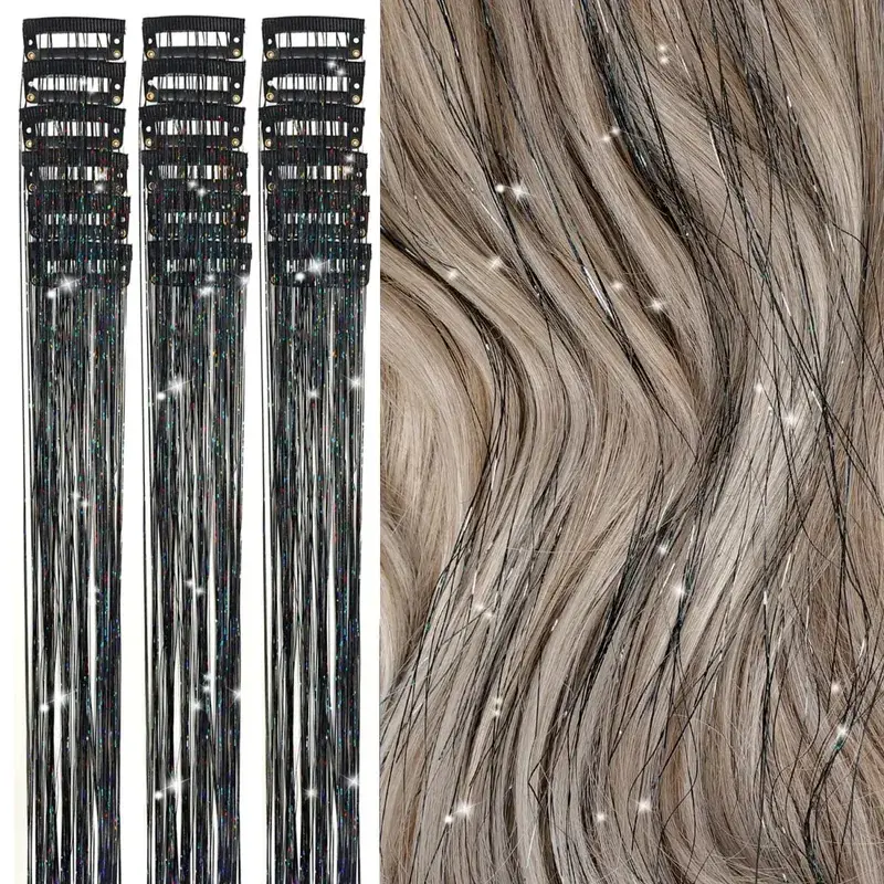 20 นิ้ว Glitter Tinsel Hair Extensions พร้อมคลิป 6 ชิ้น/เซ็ตสังเคราะห์คลิปใน Sparkle Fairy อุปกรณ์เสริมผมสำหรับเด็กผู้หญิง