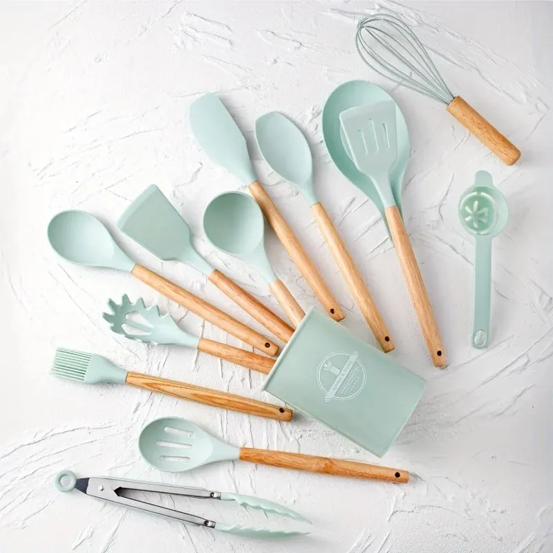 Ensemble d'ustensiles en silicone 14 pièces avec support en plastique — image 12