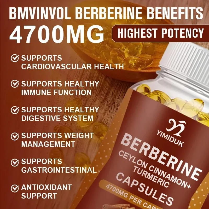 Berberine 4700 Mg Supplement with Ceylon Cinnamon Support Heart Health Immune System Healthy GI & Cholesterol Gluten-Free — image 3