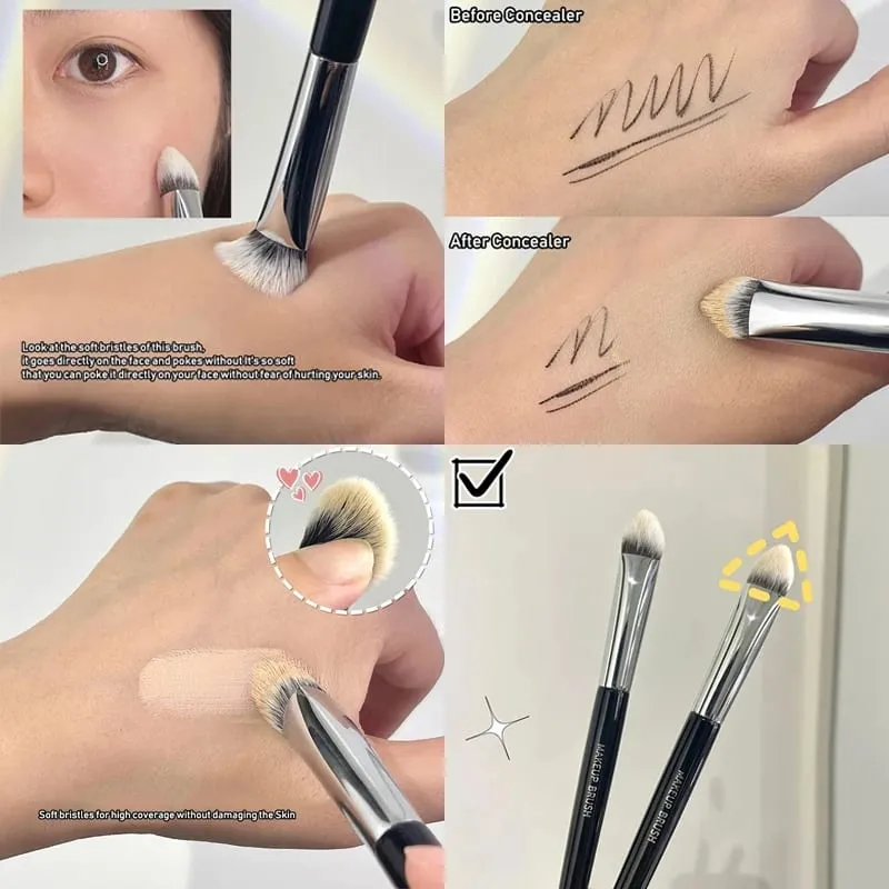 Brocha de maquillaje corrector triangular biselado de precisión, pinceles para difuminar suaves, cubre acné, ojeras, herramientas de maquillaje con detalles multifunción