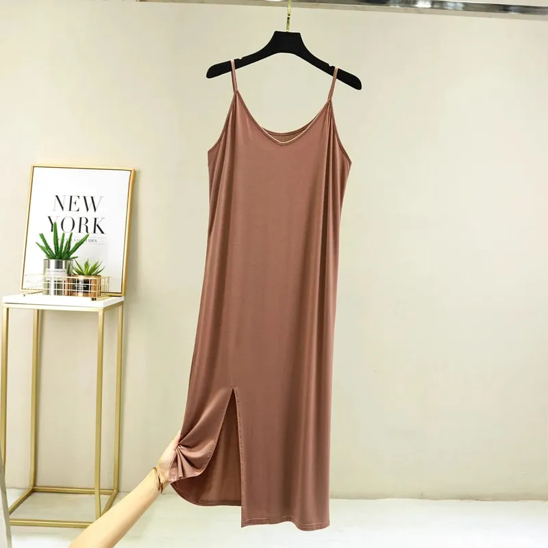 Womens Modal Volledige Slip Jurk Ondergoed Veststrap Solid Lange Onder Jurk Hemdje Slips Innerlijke Petticoat Vrouwen Intimates — image 6