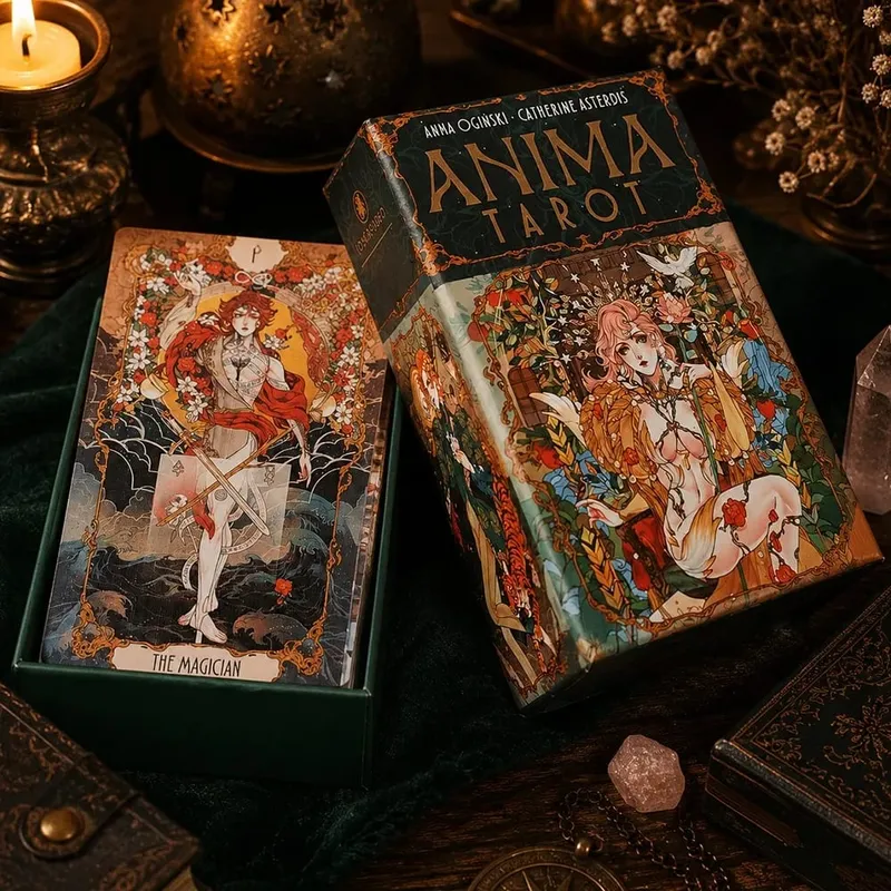 Timbul dua kali dengan Ilustrasi Gaya Anime Cantik 78 Keping Kad Tarot Art Nouveau 12*7sm Dek Tarot Anima dalam Kotak Tegar