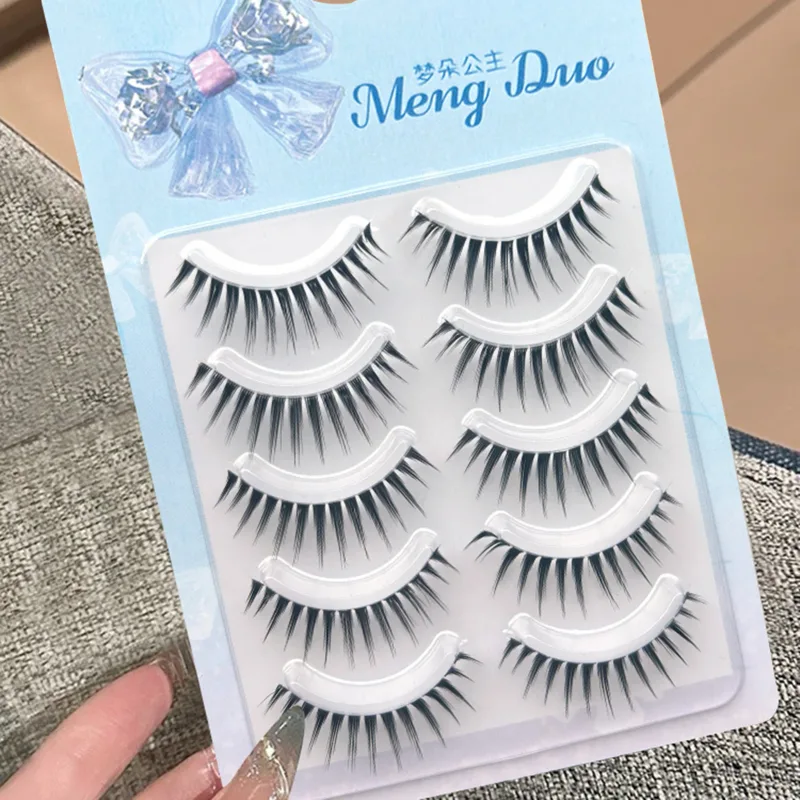 5 párů umělých řas manga v korejském stylu Přírodní špičaté Wispy tlusté prodloužení řas pro krásu očí Cosplay nástroje pro vlastní líčení — image 3