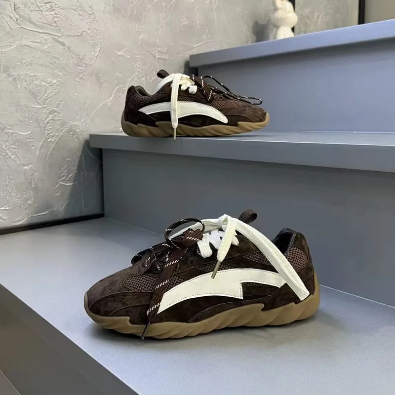 Vintage สีดำหนา Soled Patchwork รองเท้าผ้าใบบุรุษฤดูใบไม้ผลิ Breathable Jogging รองเท้า Low-top Lace-up Sporty รองเท้าฤดูร้อน