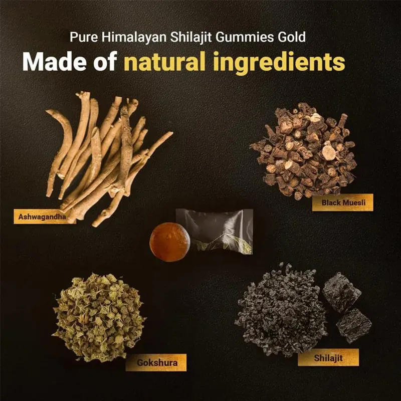 Gli integratori nutrizionali giornalieri di Shilajit Gummies puro dell'Himalaya contengono oltre 85 oligoelementi 60 pezzi per bottiglia — image 3