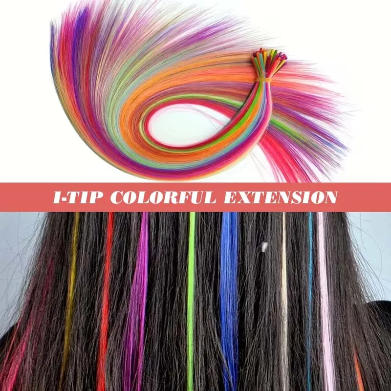 30pcs Sambungan Rambut Berwarna 16-Inci I-Tip Sambungan Sintetik. Kit gaya panjang untuk wanita ini termasuk manik dan alat mengait — image 3
