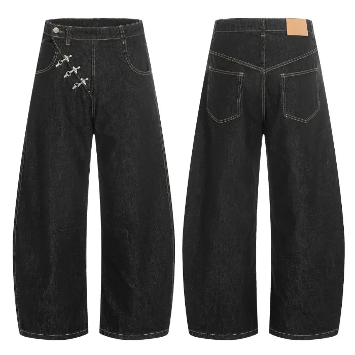 Projekt guzika samolotu Czarne męskie jeansy typu Boot Cut Niszowe Unisex Główna ulica Luźne szerokie nogawki Denim długie spodnie 2026 Nowy 9X2176