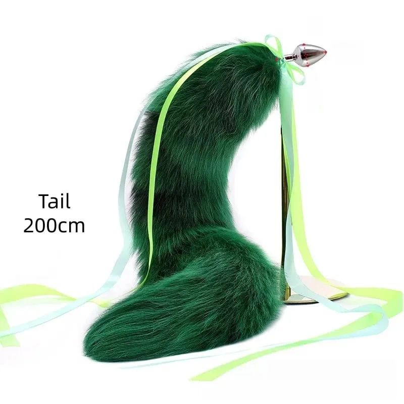 200 cm měkký anální kolík z pravé kožešiny Fox ocas s děleným designem kovový anální kolík pro ženy Cosplay Kostýmy Flirt Smyslové sexuální hračky — image 16