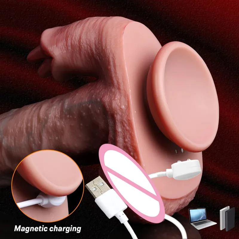 Realistic Tongue Lick Vibrator Dildo Telescopic Vaginal Penetration Masturbator Anal Plug Dildos Penis Heated Sex Toys For Women