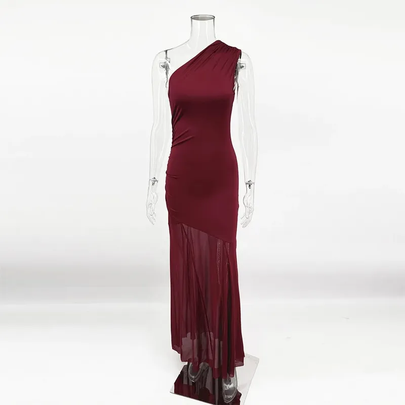 Ticketsx-vestido transparente con hombros descubiertos para mujer, vestido largo liso de cintura alta con retazos y Espalda descubierta, vestidos de noche para fiesta de vacaciones — image 8