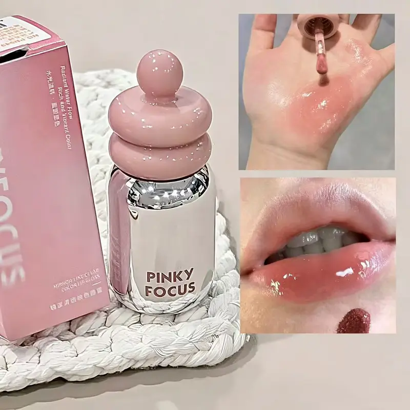 Pinkyfocus Olio per labbra trasparente lucidante Finitura in vetro idratante Tonalità nuda non appiccicosa Ideale per stratificare per illuminare le labbra — image 1