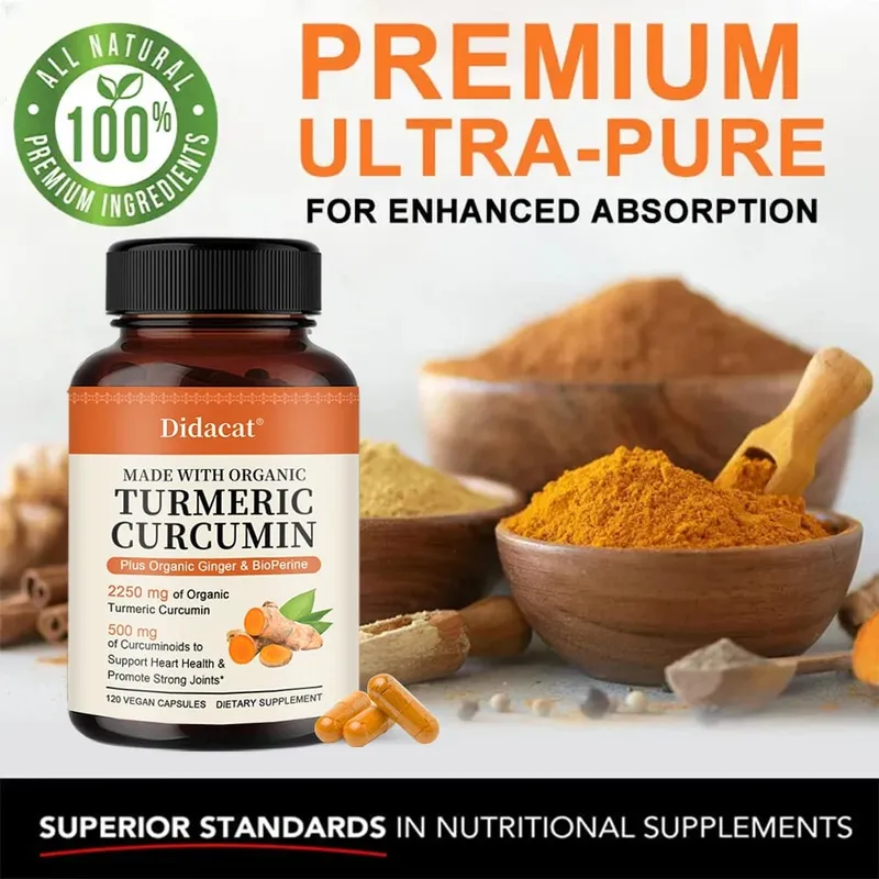 Kurkuma Curcumin Kapsle 2250 mg bylinný extrakt 95 % kurkuminoidy s černým pepřem Silná podpora kloubů
