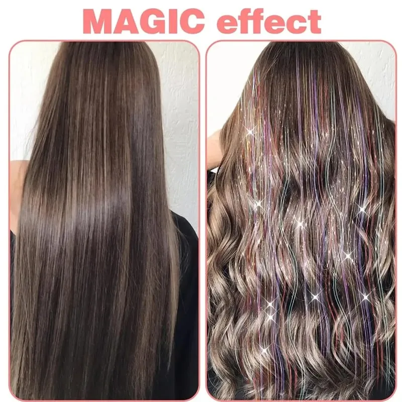 12pcs 20inch Tinsel Hair Extensions Wigs Colorful Shiny Artificial hair extensions Clip in Women Hairpieces for Daily Party Wear — image 4